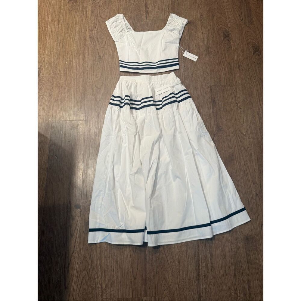 Moon River Stripe Shirred Crop Top & Midi Skirt Set NWT Size S 2-Piece Outfit - Picture 5 of 7
